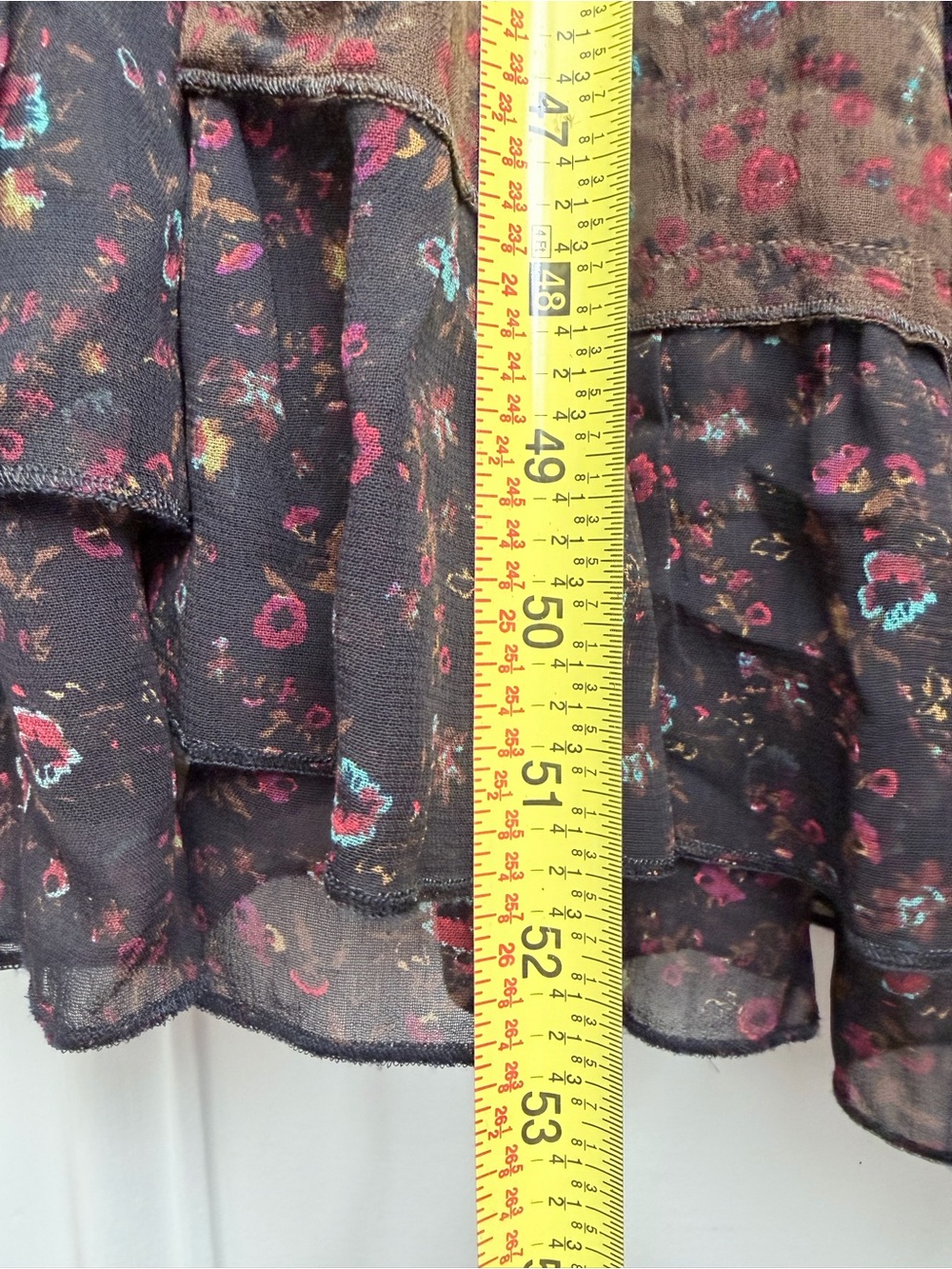 Free People floral Maxi Dress tiered long sleeve sheer Dark Green black M - Picture 6 of 6